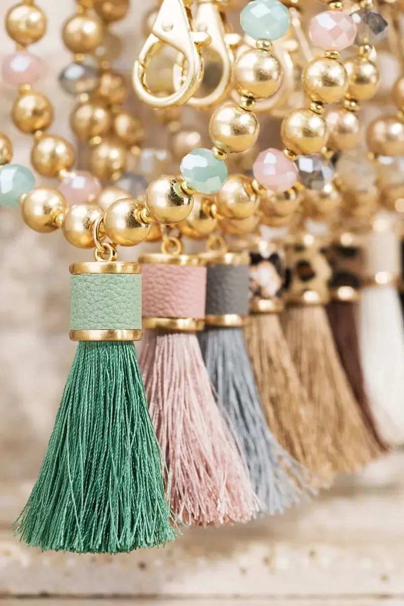 Shimmer and Gold Tassel Key Ring Bracelet
