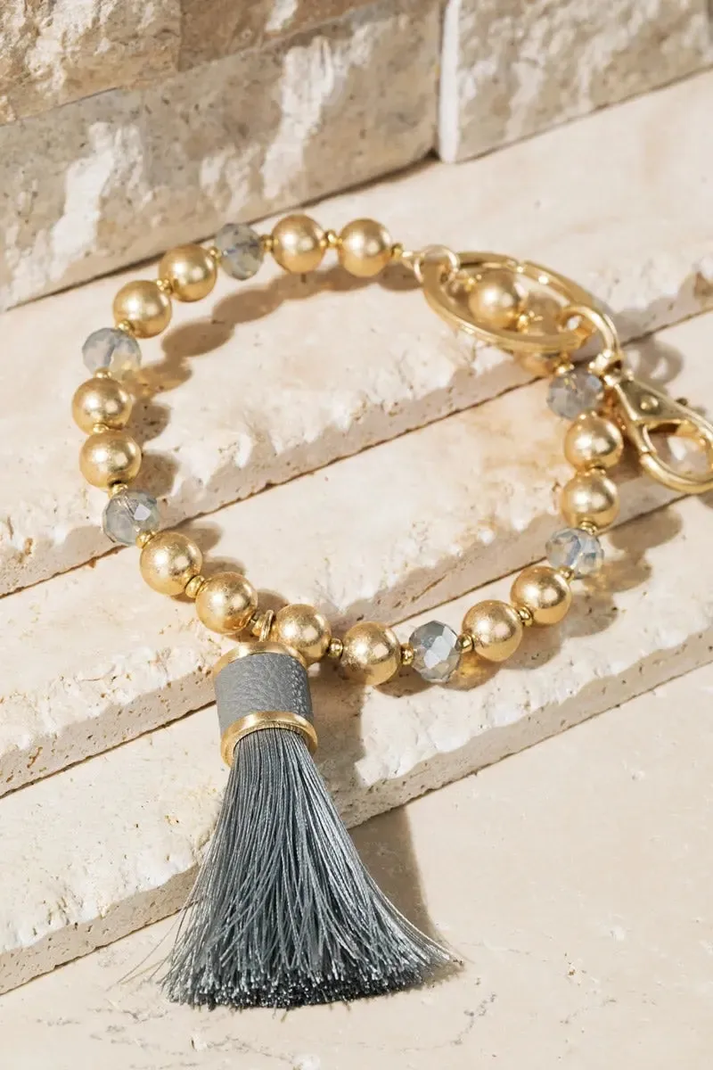 Shimmer and Gold Tassel Key Ring Bracelet
