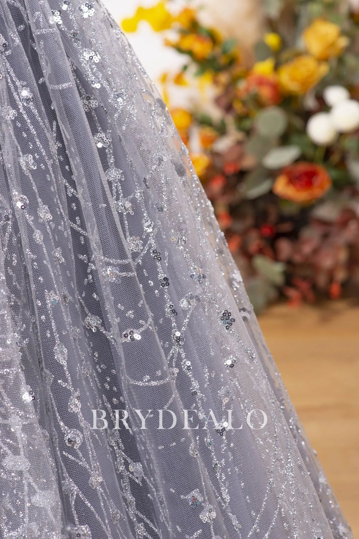 Sparkly Dusty Blue Glitter Floor Length Flower Girl Dress Online
