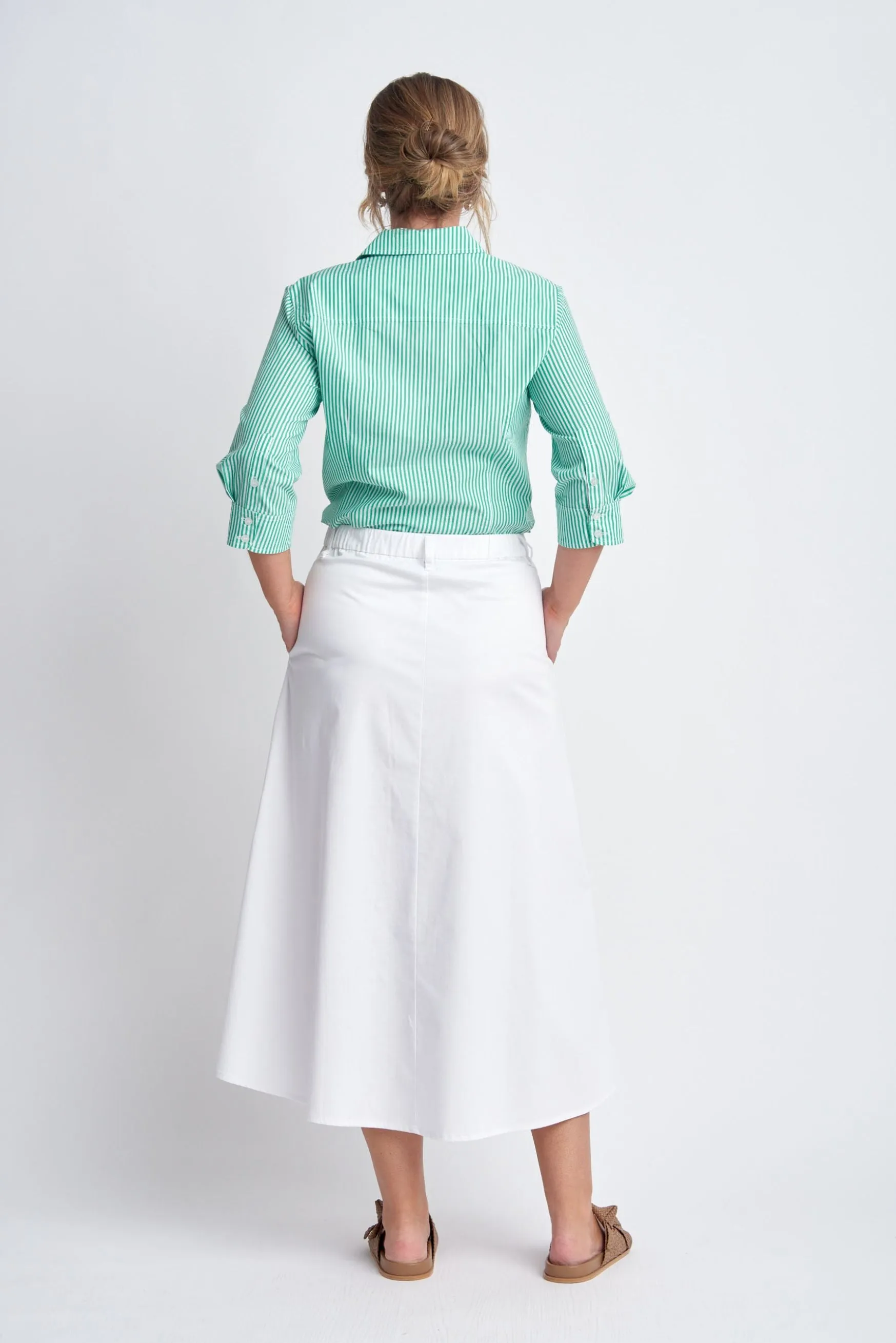Stretch Button Front Skirt White