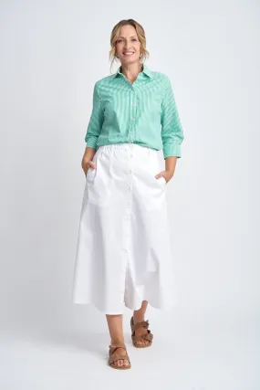 Stretch Button Front Skirt White