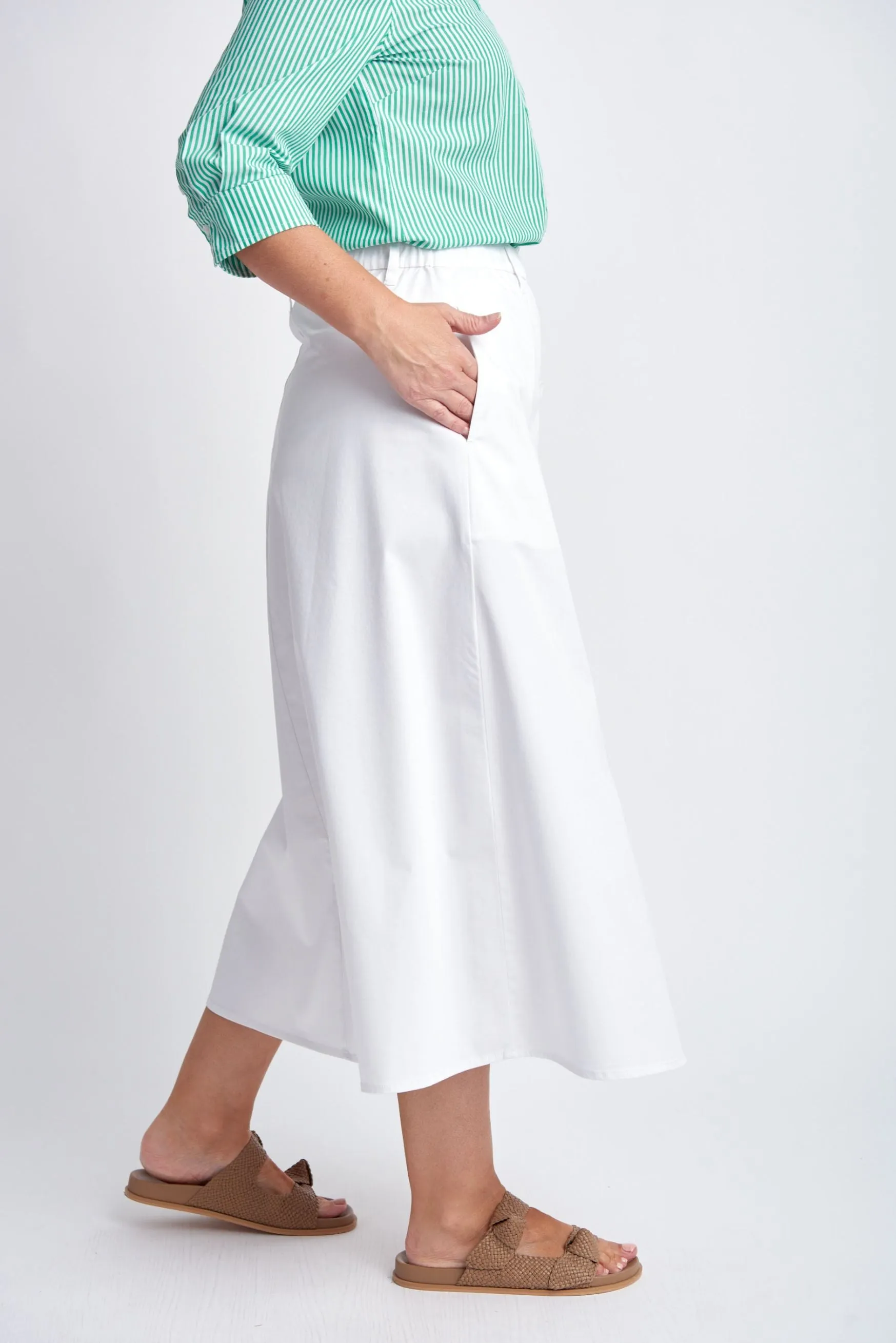 Stretch Button Front Skirt White