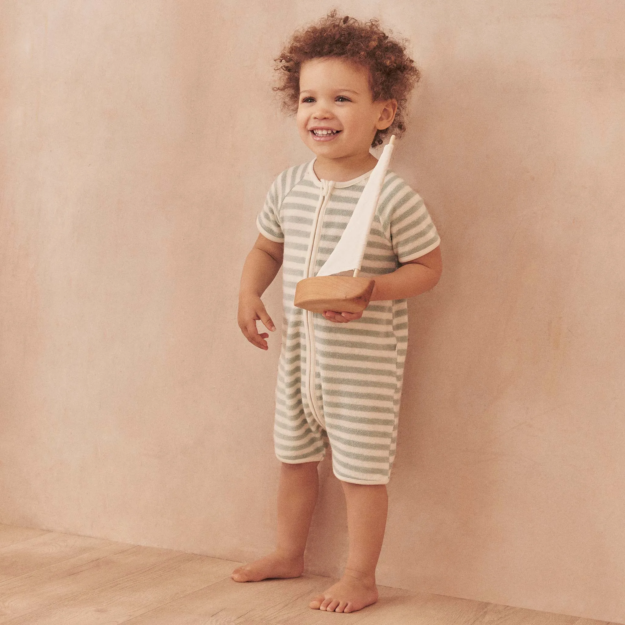 Striped Terry Towelling Zip-Up Romper