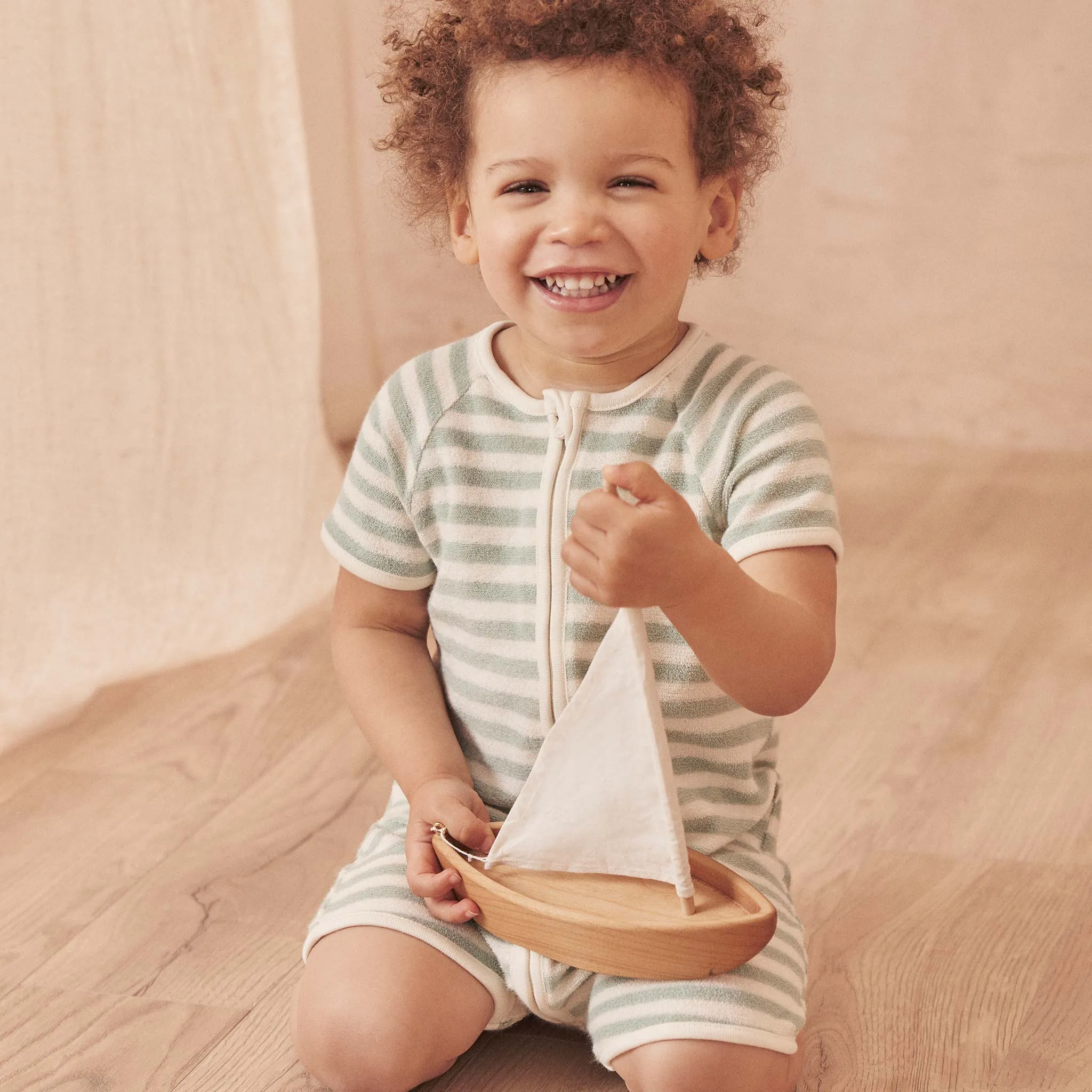 Striped Terry Towelling Zip-Up Romper
