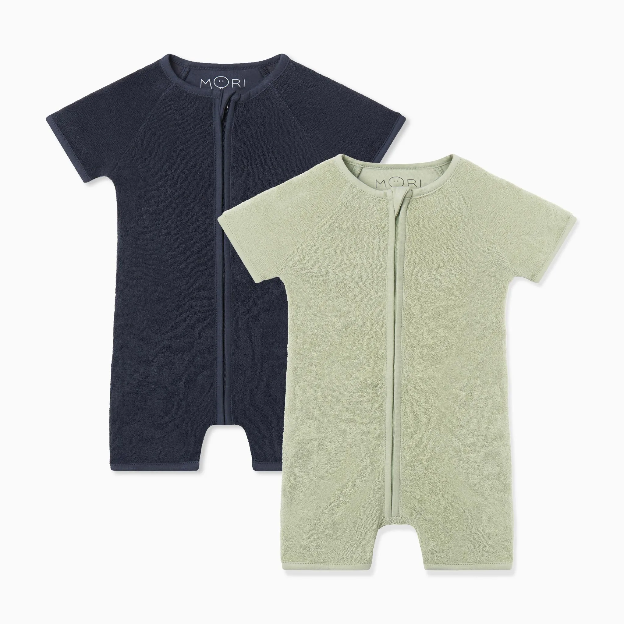 Terry Towelling Zip-Up Romper 2 Pack