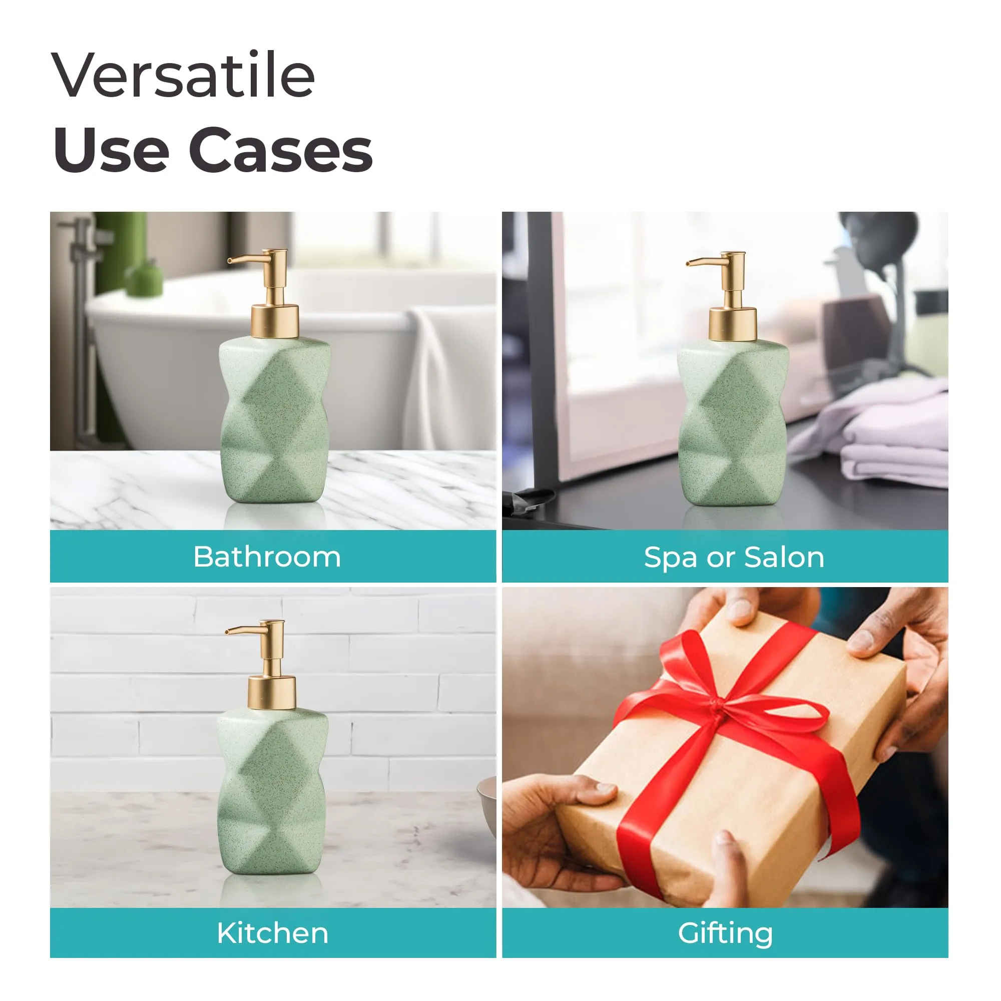 The Better Home 300ML Green Ceramic Soap Dispenser for Bathroom | Bathroom Accessories | Handwash Dispenser | Liquid Soap Dispenser for Kitchen | Handwash Bottle | Hand Wash Dispensers Pump