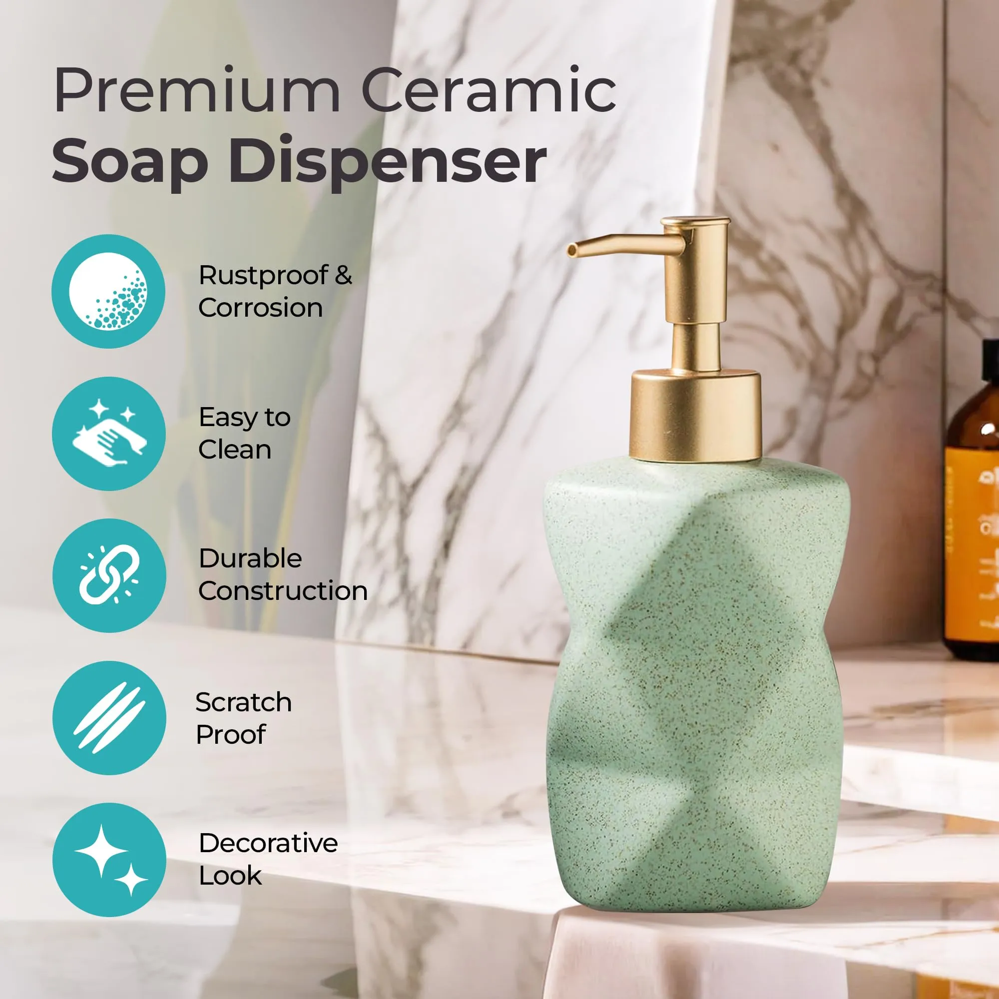 The Better Home 300ML Green Ceramic Soap Dispenser for Bathroom | Bathroom Accessories | Handwash Dispenser | Liquid Soap Dispenser for Kitchen | Handwash Bottle | Hand Wash Dispensers Pump