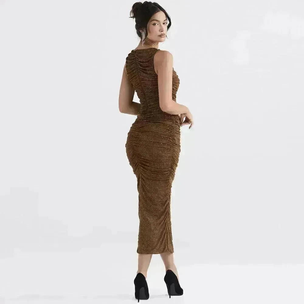 Tight Side Slit Pleated Party Party Dress Women