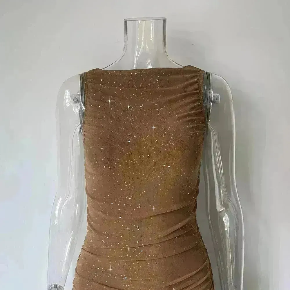 Tight Side Slit Pleated Party Party Dress Women