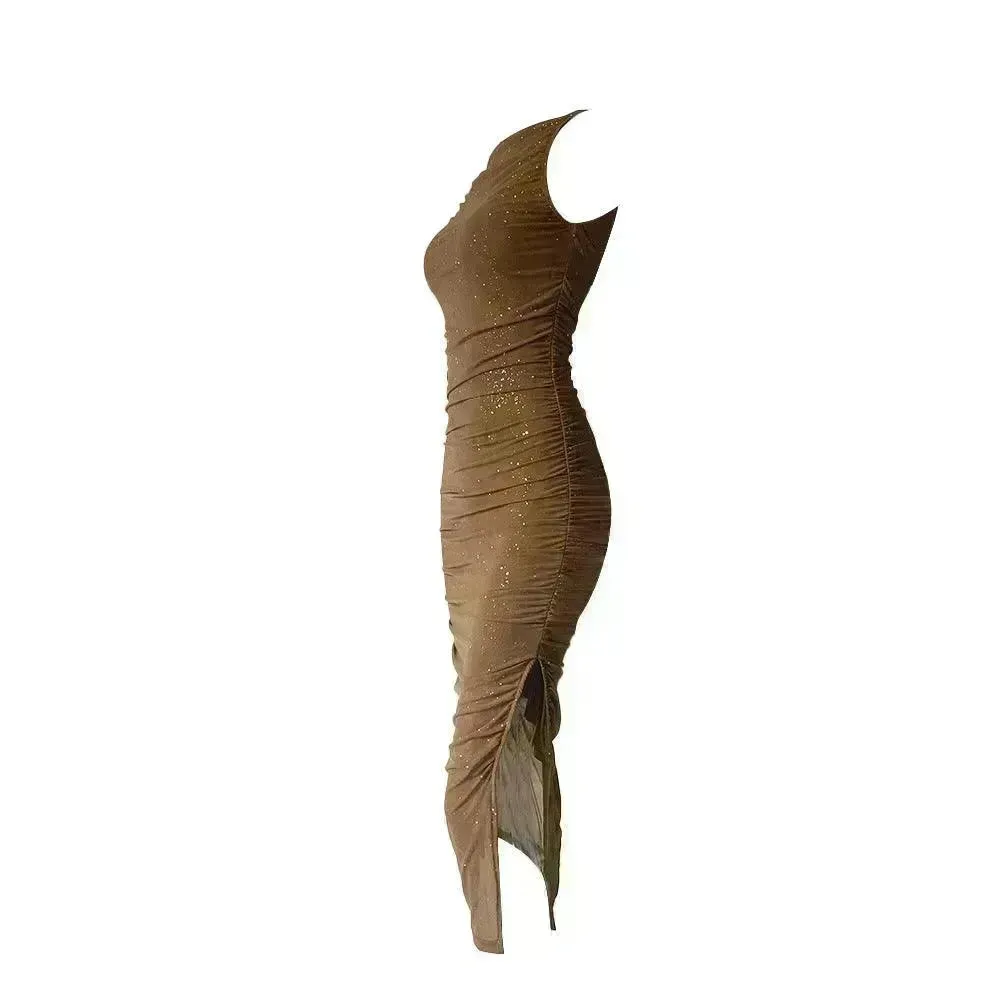 Tight Side Slit Pleated Party Party Dress Women
