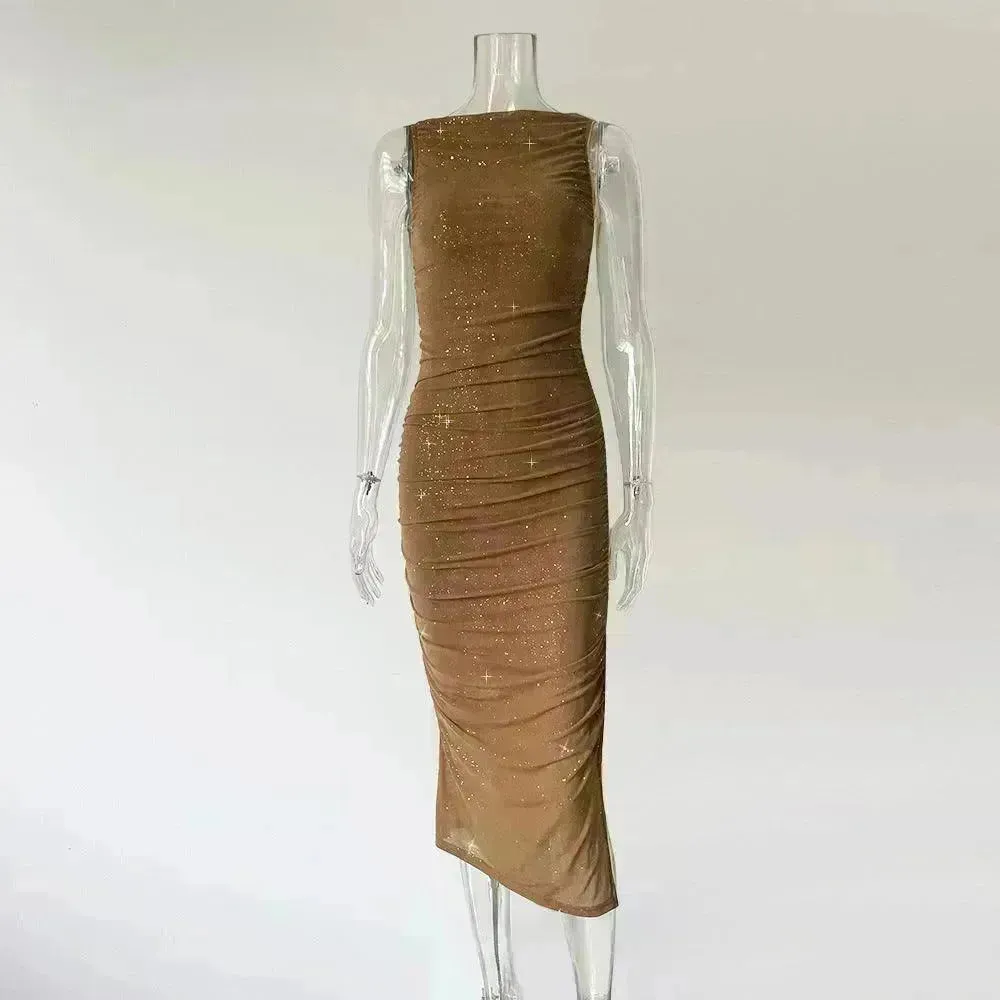 Tight Side Slit Pleated Party Party Dress Women