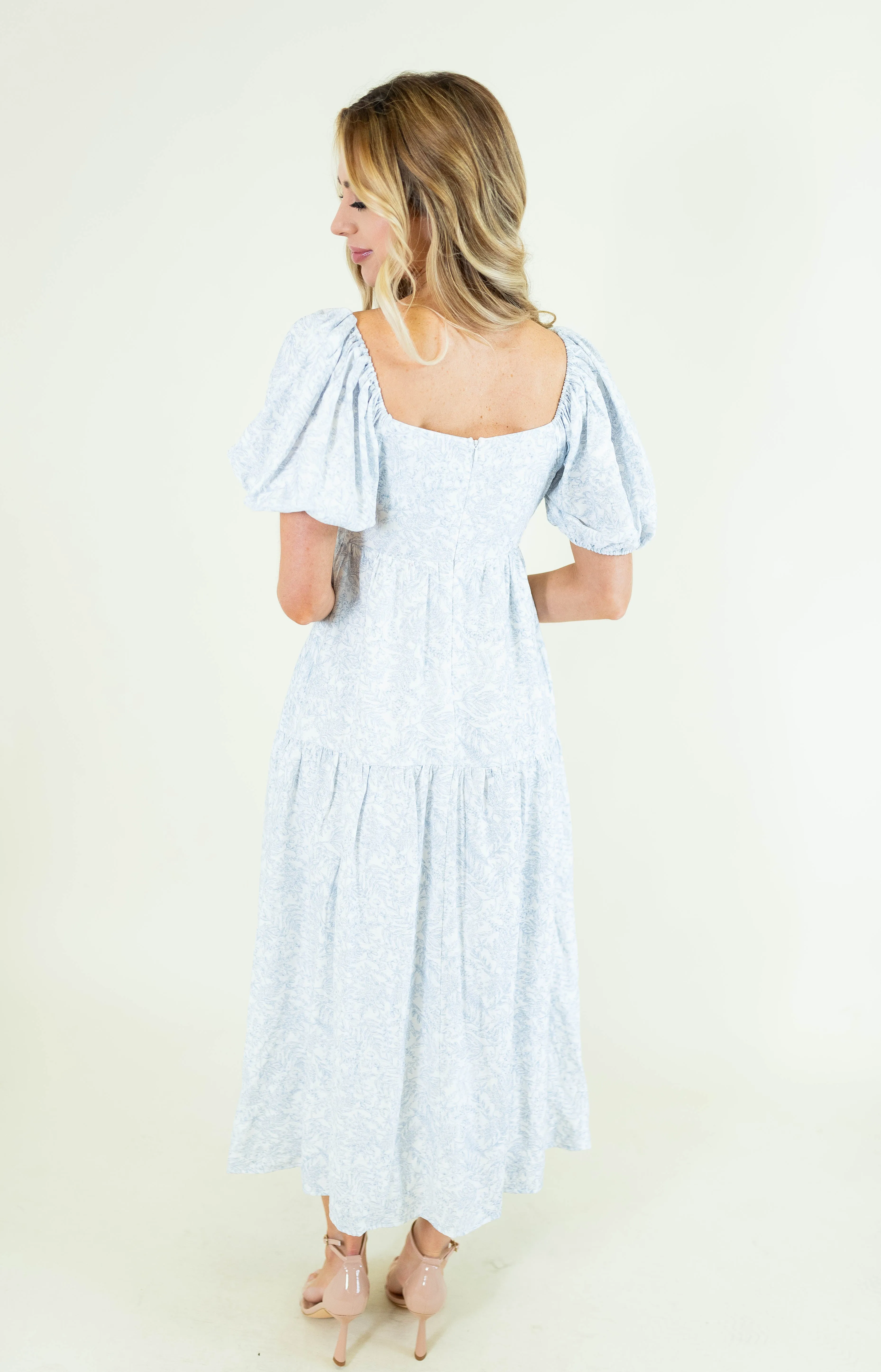 Toile Print Babydoll Midi Dress