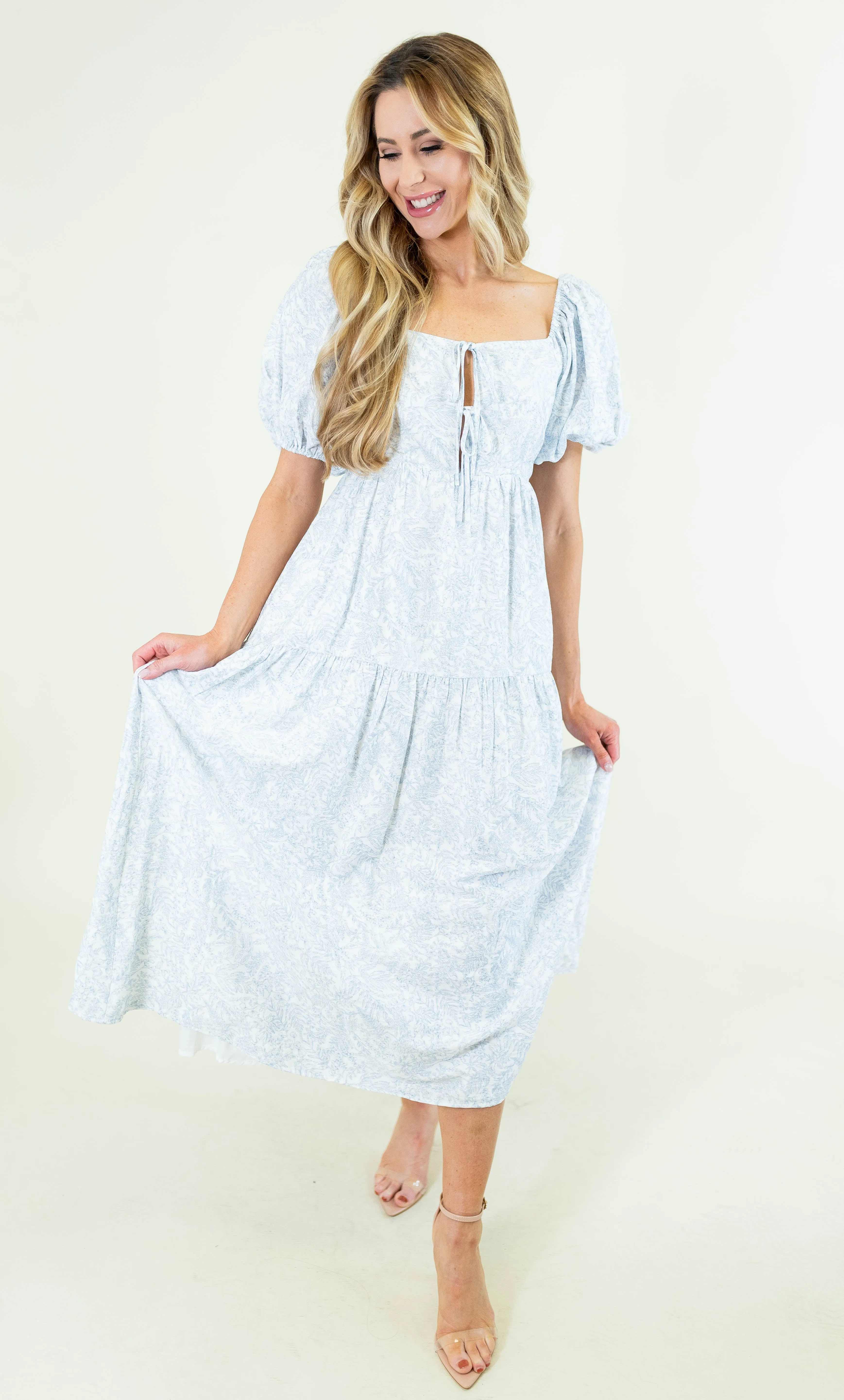 Toile Print Babydoll Midi Dress