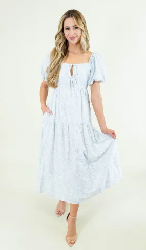 Toile Print Babydoll Midi Dress