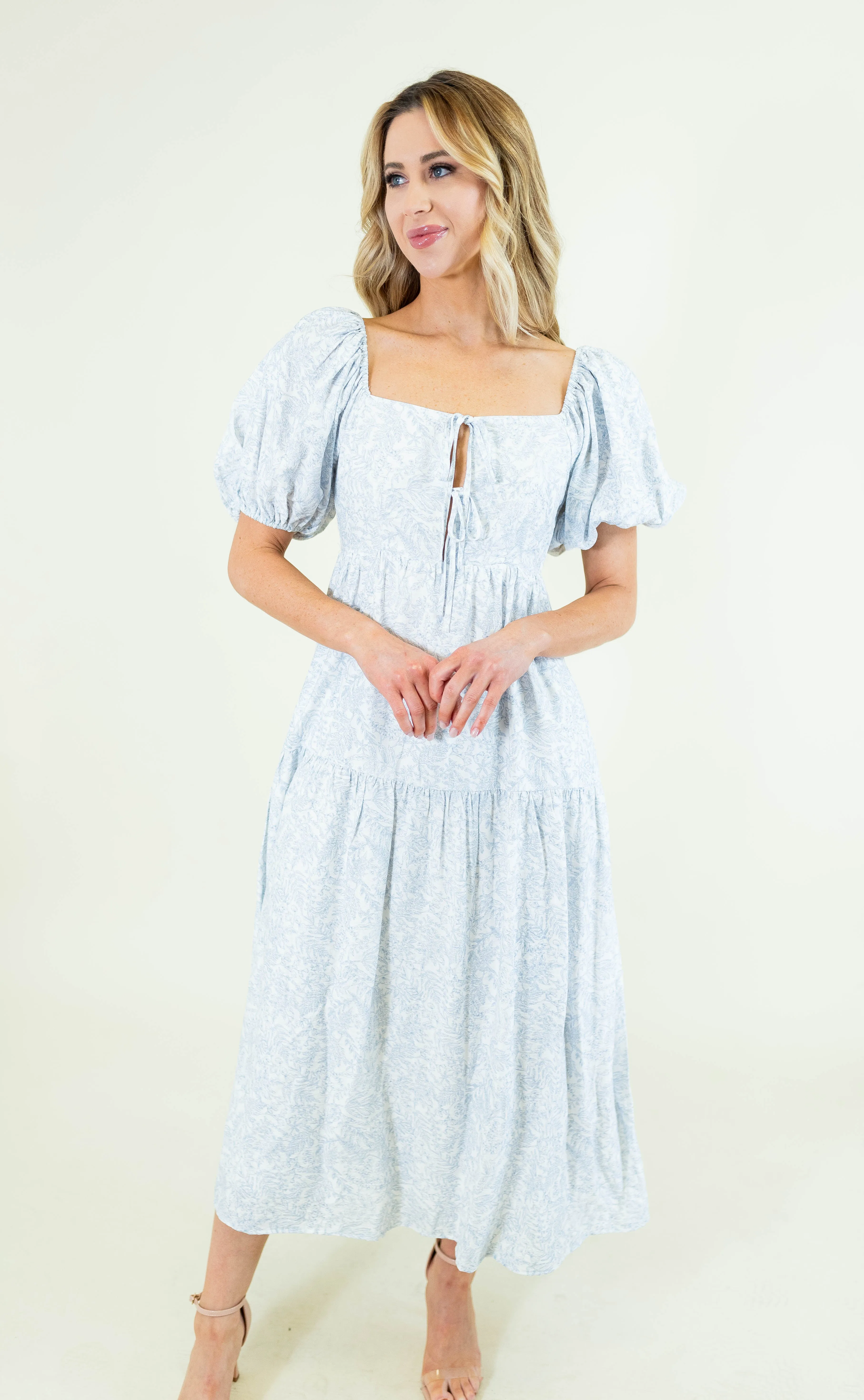 Toile Print Babydoll Midi Dress