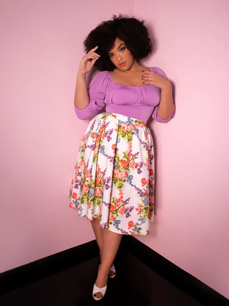 Vacation Swing Skirt in White Vintage Floral