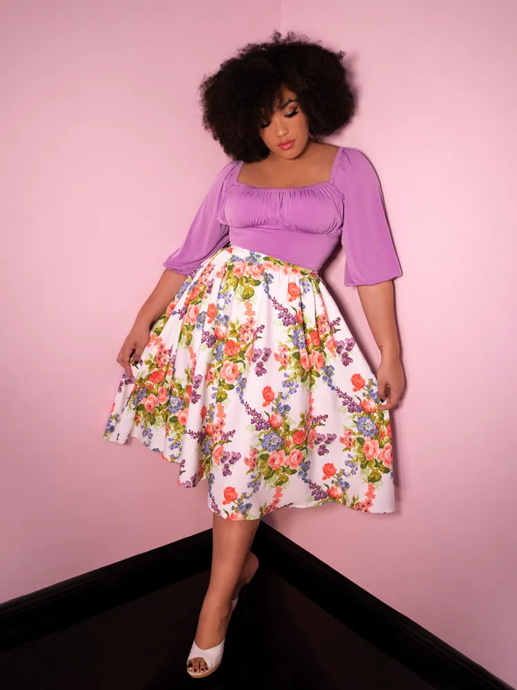 Vacation Swing Skirt in White Vintage Floral