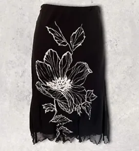 Valentino Jeans Women's Black & White Floral Chiffon Skirt  UK 12 EU 40 US 8 IT 44