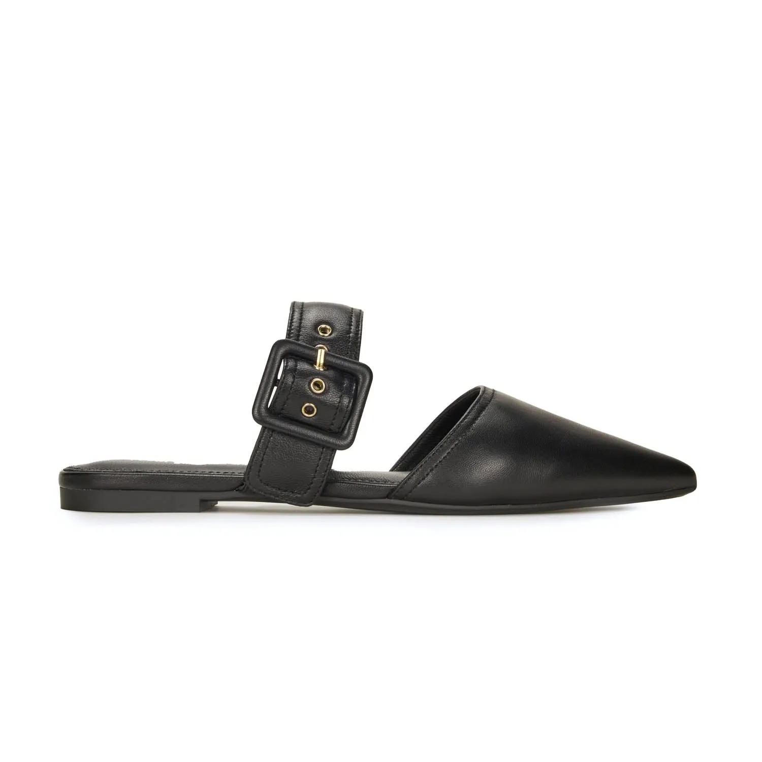 Valerie Buckle Mule in Black Leather