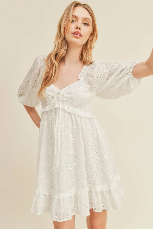 White Eyelet Babydoll Mini Dress