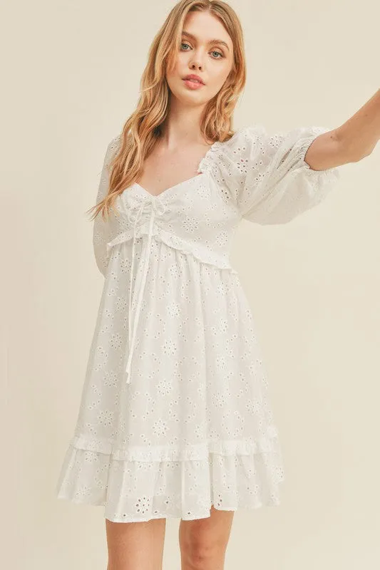 White Eyelet Babydoll Mini Dress