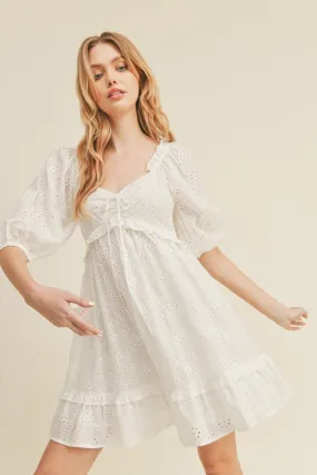 White Eyelet Babydoll Mini Dress