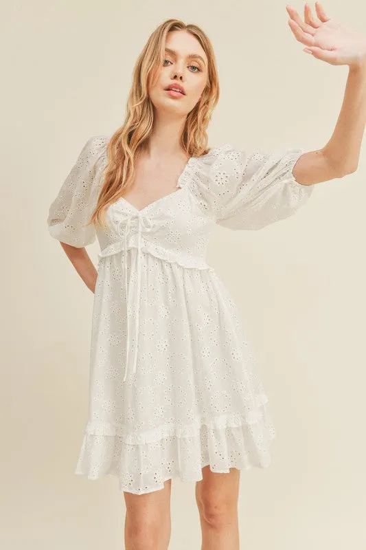 White Eyelet Babydoll Mini Dress