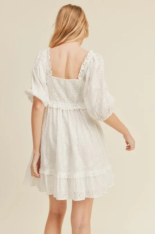 White Eyelet Babydoll Mini Dress
