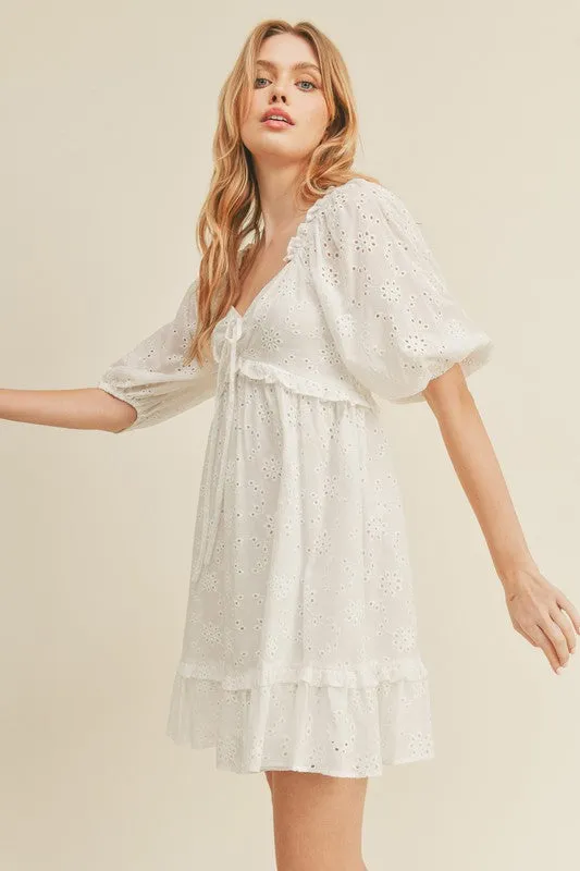 White Eyelet Babydoll Mini Dress