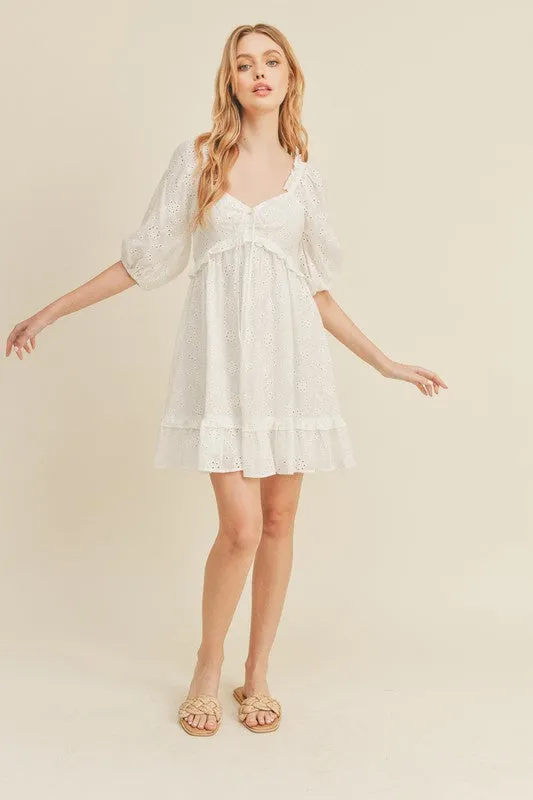White Eyelet Babydoll Mini Dress