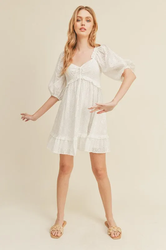 White Eyelet Babydoll Mini Dress