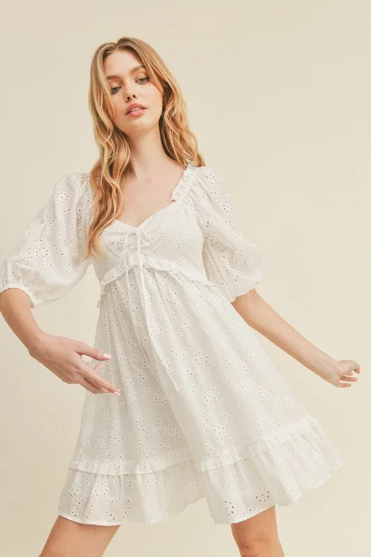 White Eyelet Babydoll Mini Dress