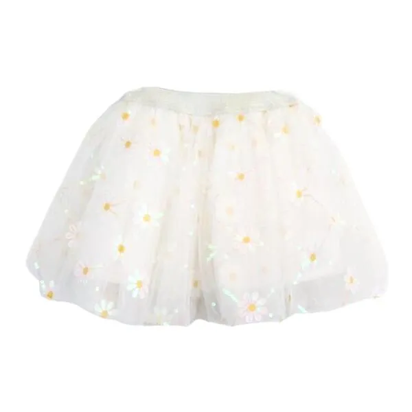 White Sequin Floral Mesh Tutu