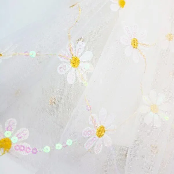 White Sequin Floral Mesh Tutu