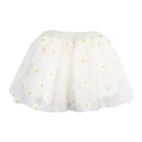 White Sequin Floral Mesh Tutu