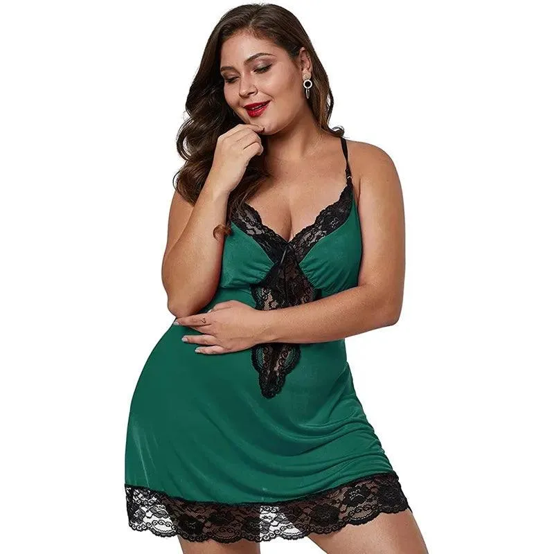 Women Spaghetti Straps Nightgowns Lace Sexy Sleep dress Plus Size Nightdress Satin Lingerie Sets Women's Pajamas Home Clothes
